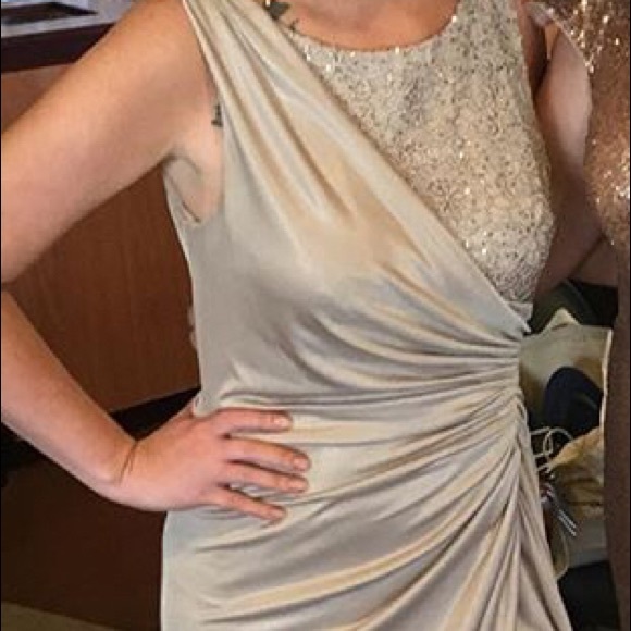 Gorgeous rose gold prom dress with super high slit - Picture 2 of 4